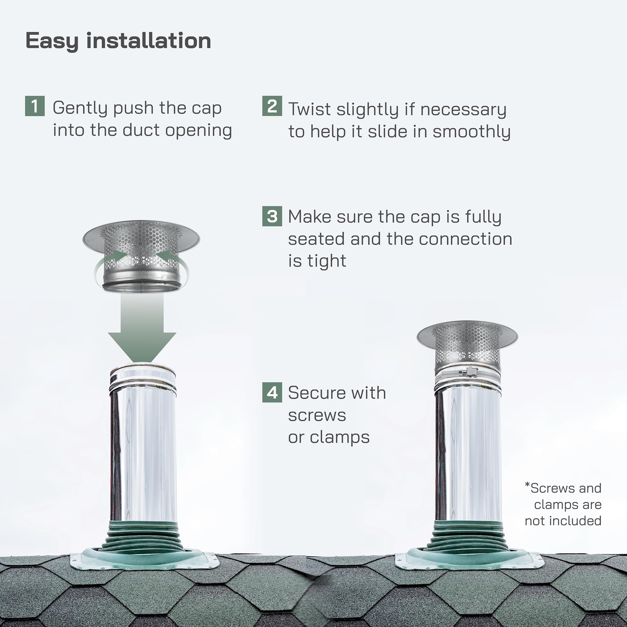 Vent Systems 4" Inch Round Chimney Cap – Galvanized Steel Roof Vent Cap with Rubber Seal - Heavy-Duty Rain Vent Cover for Wood Stoves, Exhaust Vents, Furnace Pipes, HVAC Flue Protection – Outdoor Use - Image 4