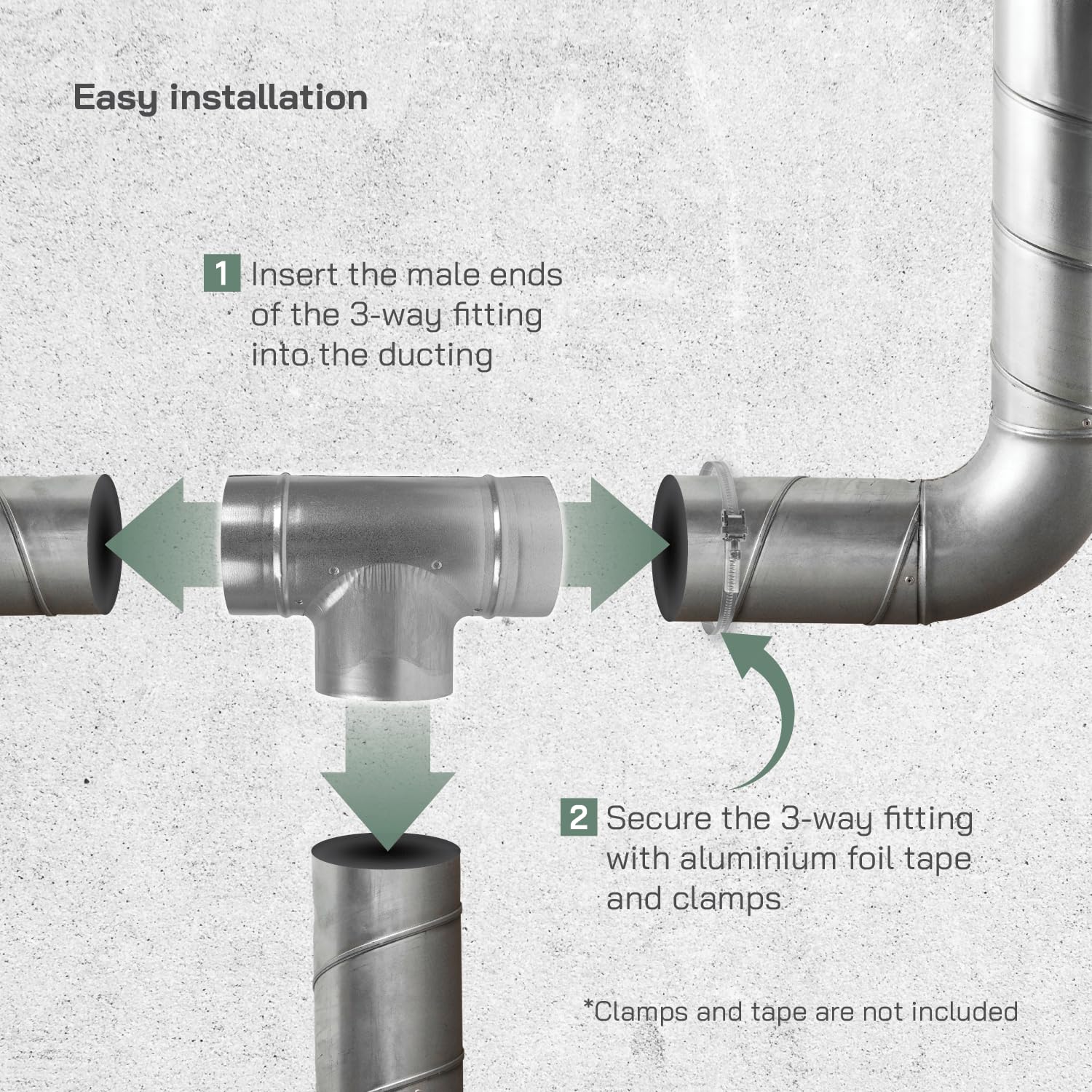 Vent Systems 4'' Inch T Shape Duct Connector 3 Way Hose Adapter/Splitter For Hose T-shape Round Pipe Connector- Extractor Fan - Duct Hose Dryer Vent T Connector - 4 Inch 3 Way Fitting - Image 4