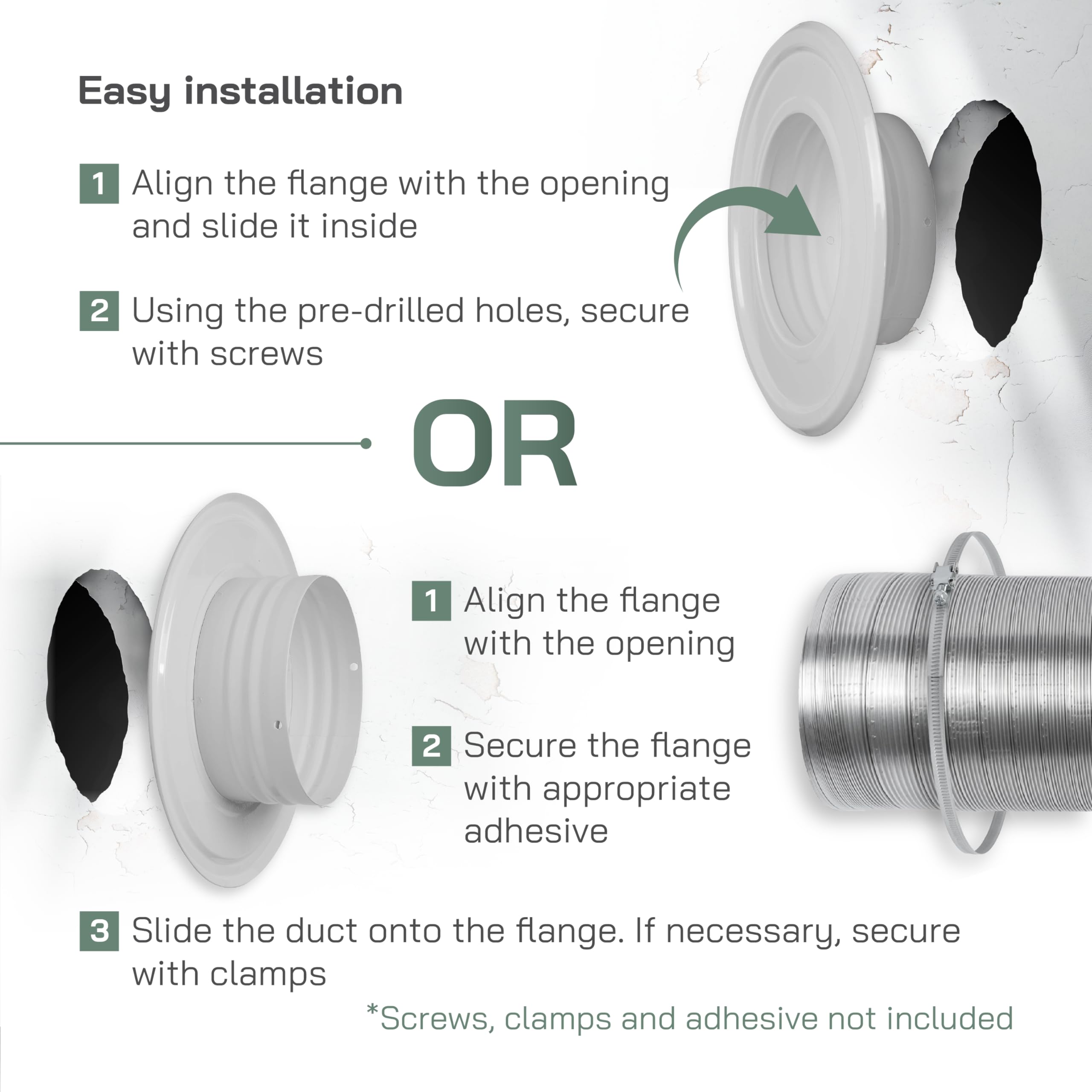 Vent Systems 4" Inch Pack of 2 Air Vent Duct Connector Flange Straight Ventilation Pipe Metal Ducting Connector Plate for Cooling Heating Ventilation System HVAC 4" inch - Image 4